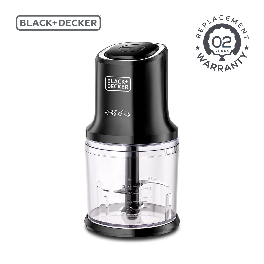 BLACK+DECKER / FOOD CHOPPER  / 500W / 4 DURABLE STAINLESS STEEL BLADES + 500 ML CAPACITY BOWL /  FC500-B5 / BLACK