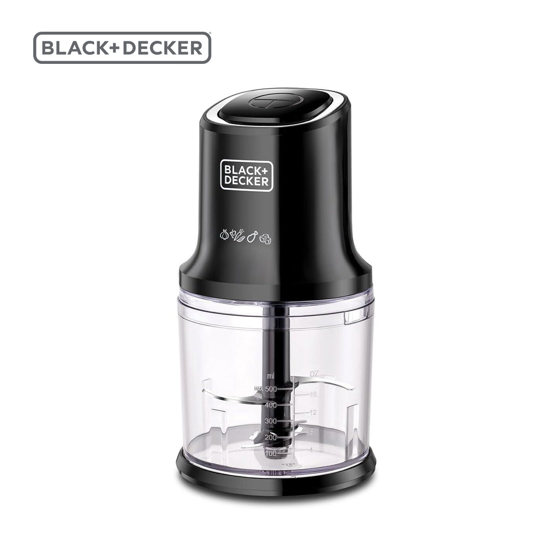 BLACK+DECKER / FOOD CHOPPER  / 500W / 4 DURABLE STAINLESS STEEL BLADES + 500 ML CAPACITY BOWL /  FC500-B5 / BLACK