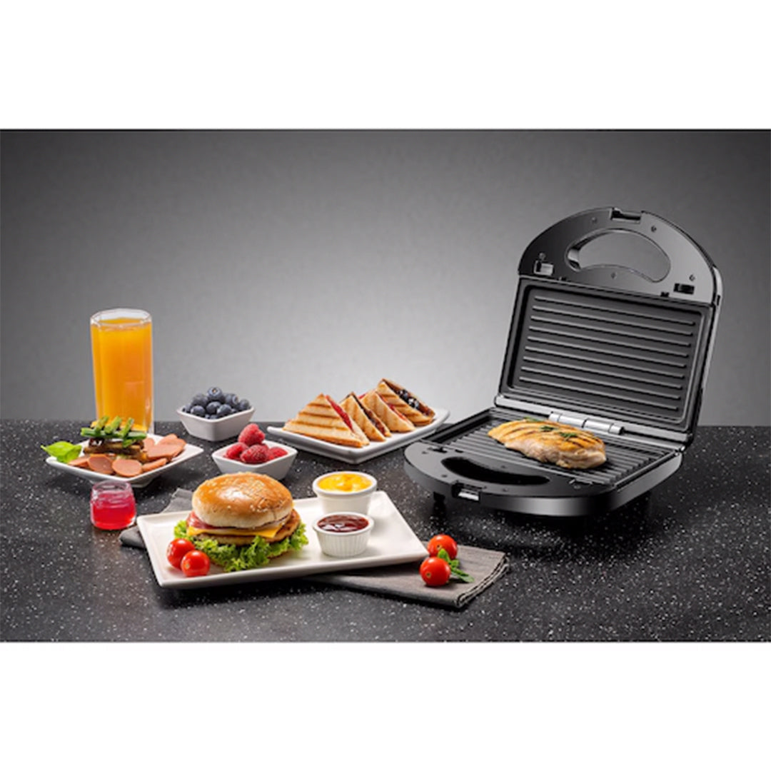 BLACK+DECKER /SANDWICH MAKER GRILL + WAFFLE MAKER/ 2 SLOT MULTIPLATE/ TS2130-B5 / SILVER+BLACK