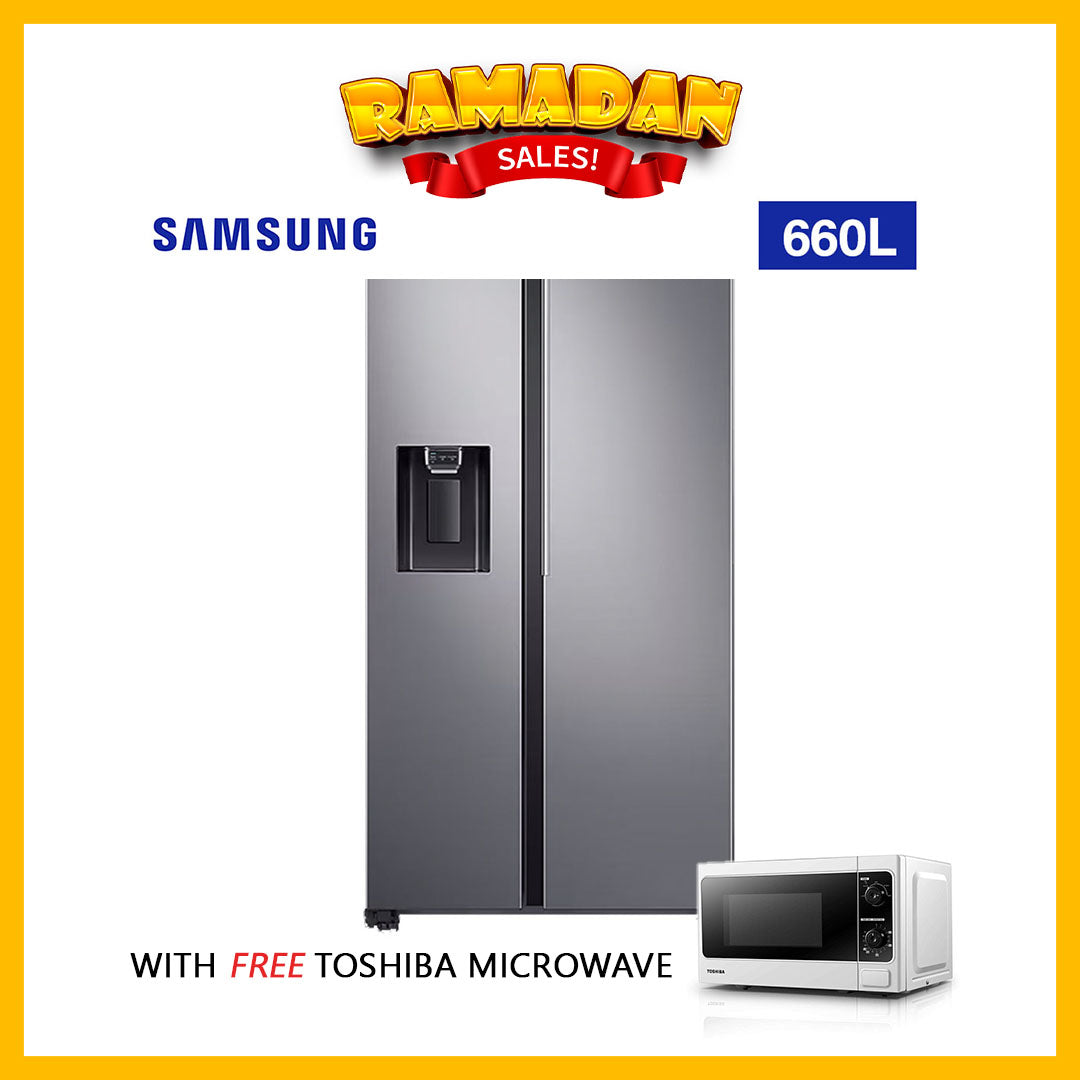 SAMSUNG FRIDGE 660L SBS ICE MKR SILVER RS64R5111M9