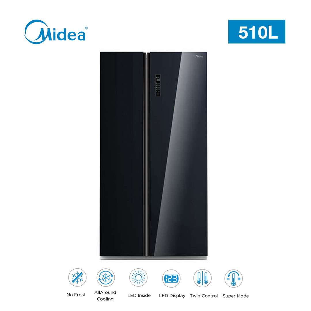 MIDEA REF SBS 510L MDRS710FGF22D BLACK GLASS