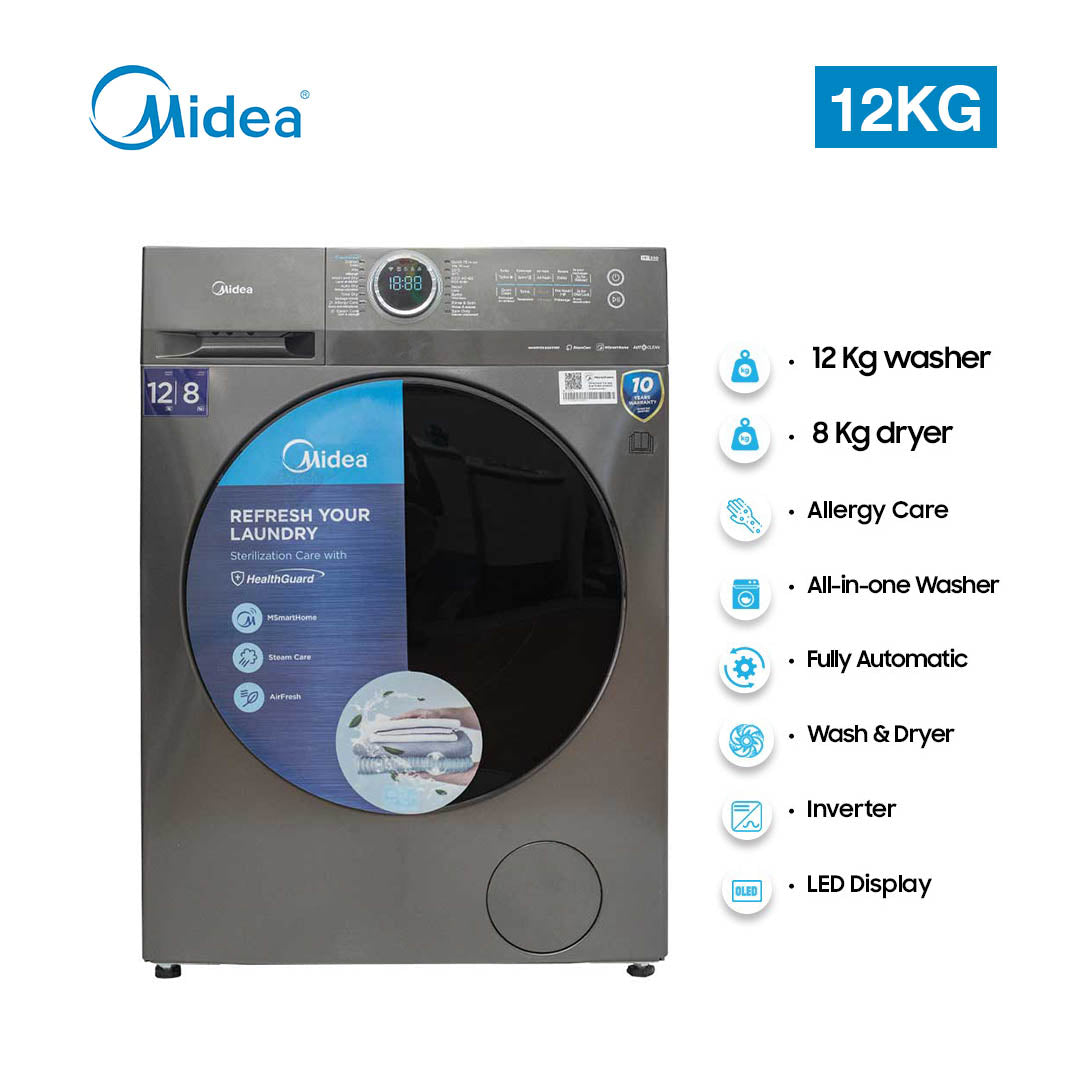 MIDEA WM /FL / INVERTER /WASHER 12 KG / DRYER 8 KG /MF200D120WD-B/T / DARK GREY