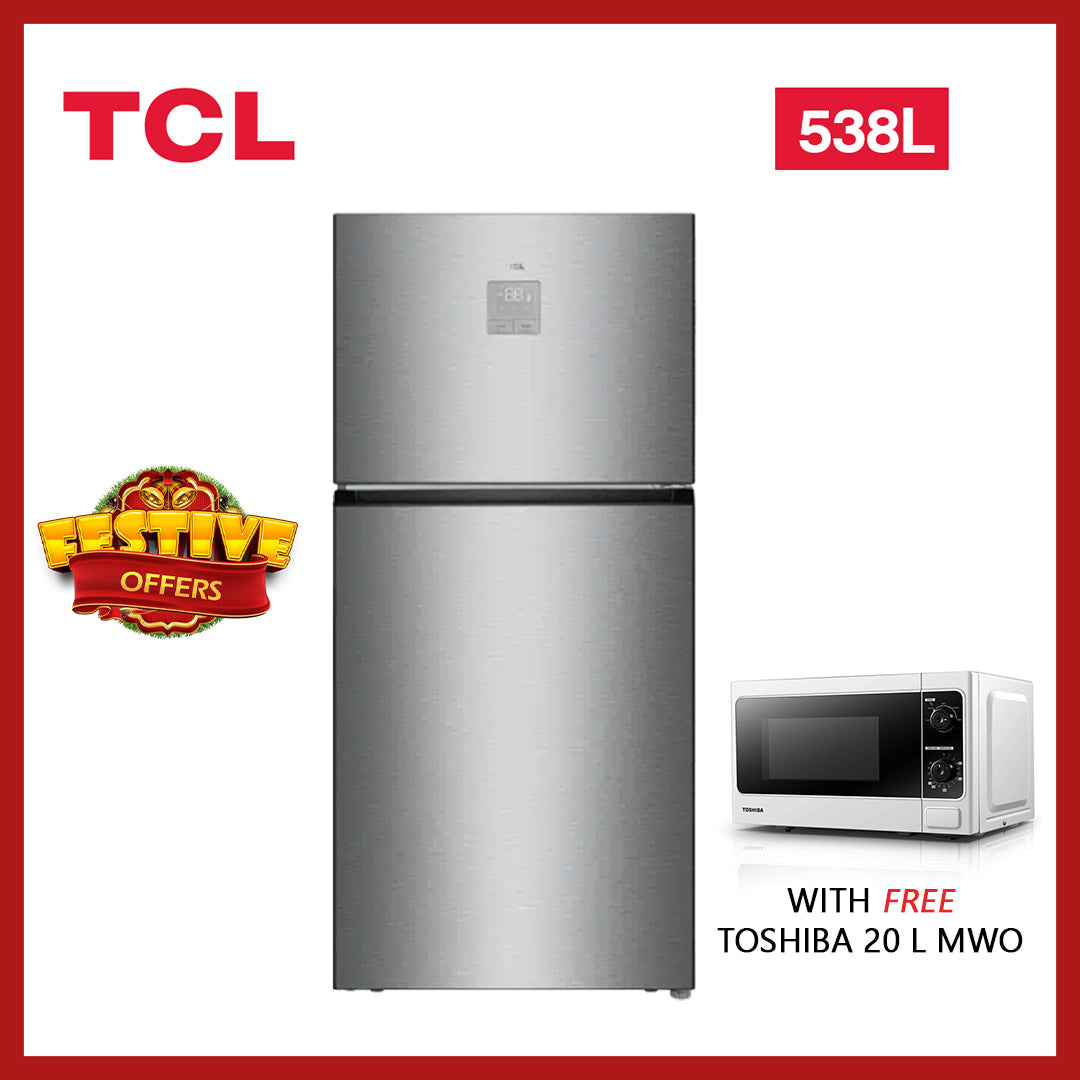 TCL DOUBLE DOOR FRIDGE 538L NO-FROST SILVER P545TMS